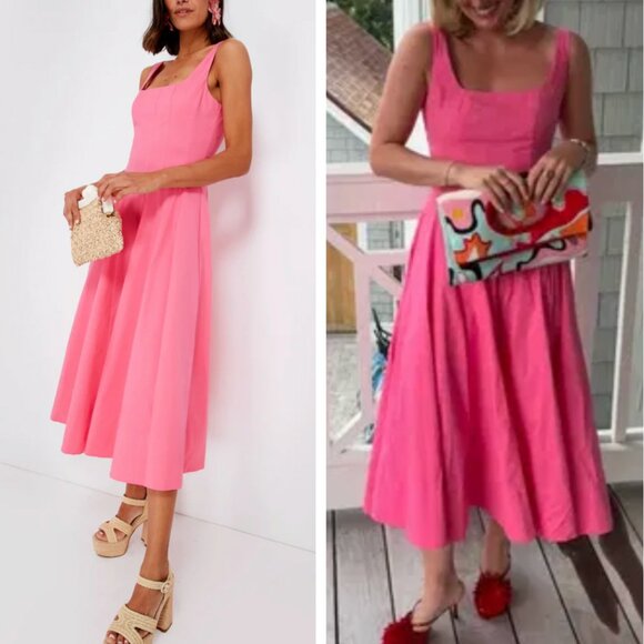 NWT BEST STAUD Wells Midi Dress Plumeria Pink French Cotton Casual Sz6 Classic - Picture 2 of 8